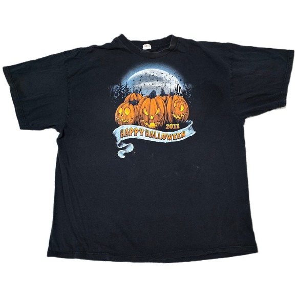 Other - Mens Happy Halloween 2011 Graphic T Shirt Black Pumpkins Bats Moon(D)